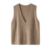 V-neck Pure Cashmere Vest Sleeveless Sweater Top